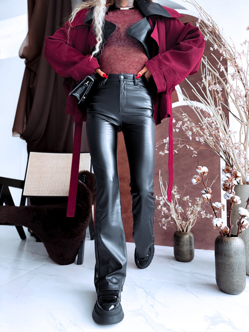 "MIDNIGHT GLOSS" ādas imitācijas bikses HM027-1 - MELNAS